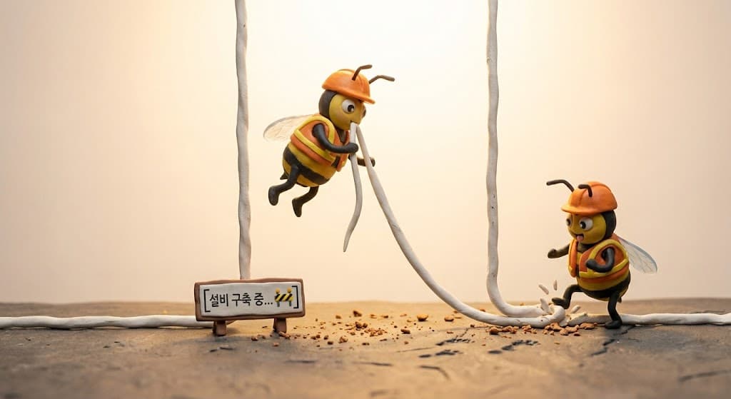 Bee crew setting up construction site